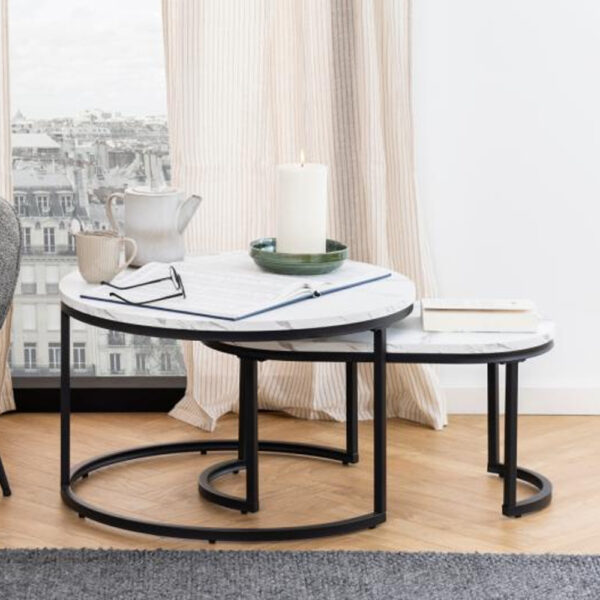 Suva Wooden Nesting Coffee Tables In White Granada