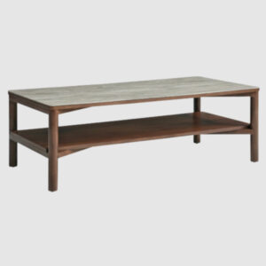 Wilmot Wooden Coffee Table And Shelf With Marble Glass Top In Walnut