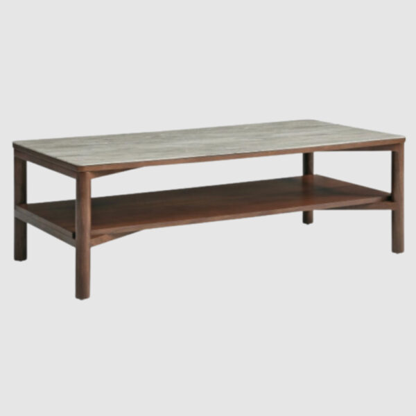 Wilmot Wooden Coffee Table And Shelf With Marble Glass Top In Walnut
